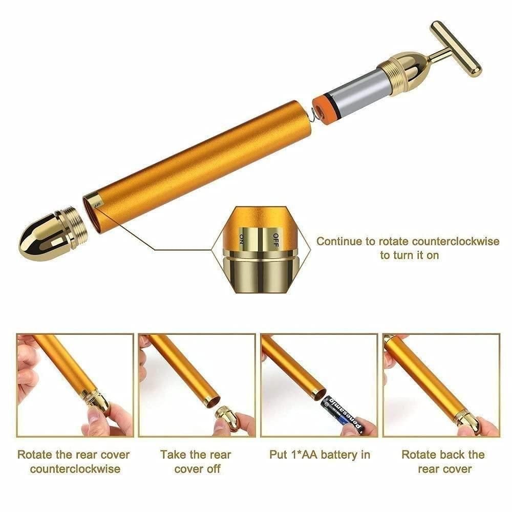 24K Gold Energy Beauty Bar Electric Facial Massage Roller - OSAK ENTERPRISES