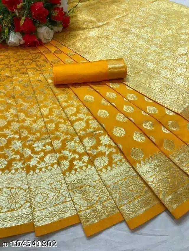 Banarasi Silk Saree With Blouse For Women (Yellow, 6.3M) - OSAK ENTERPRISES