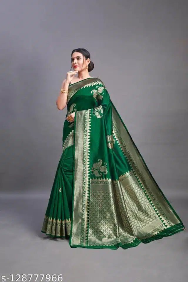 Banarsi Silk Saree For Women (Green, 6.3m) - OSAK ENTERPRISES