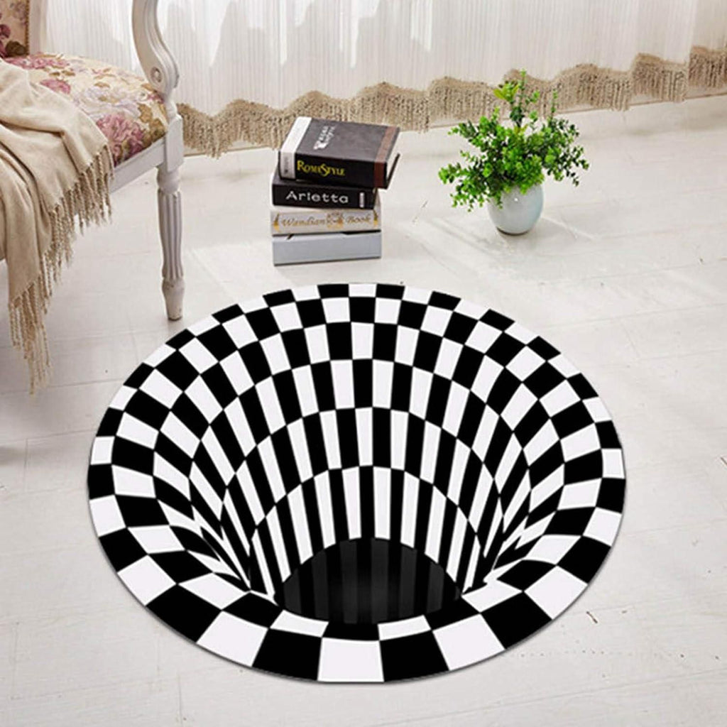 Black & White Checks Round 3D Printed Carpet - OSAK ENTERPRISES