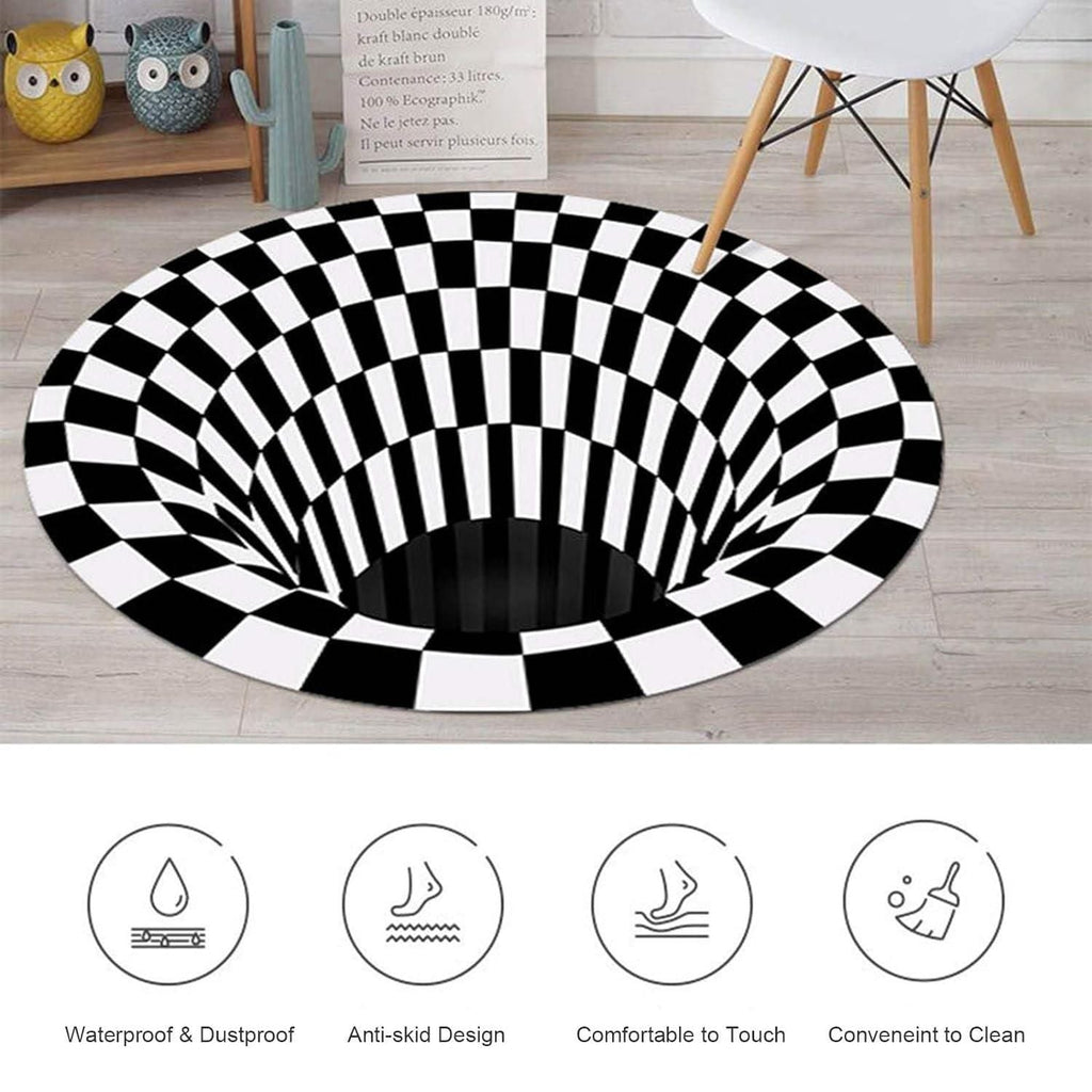 Black & White Checks Round 3D Printed Carpet - OSAK ENTERPRISES