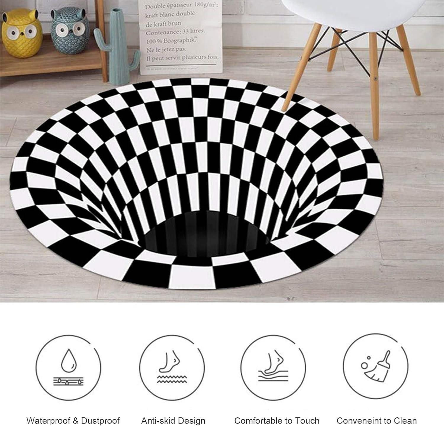 Black & White Checks Round 3D Printed Carpet - OSAK ENTERPRISES