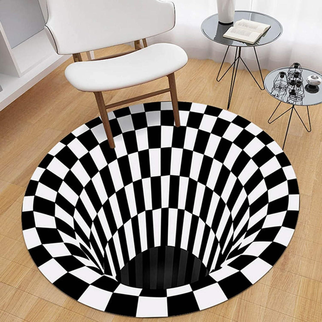 Black & White Checks Round 3D Printed Carpet - OSAK ENTERPRISES