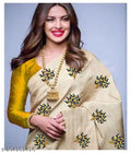 Jacquard Saree For Women - Off White (Green Leaves)