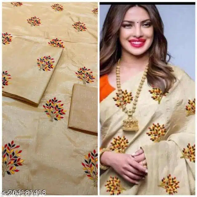 Jacquard Saree For Women - Off White (Multicolor Leaves)