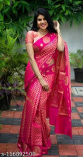 Jacquard Saree With Blouse For Women - Pink