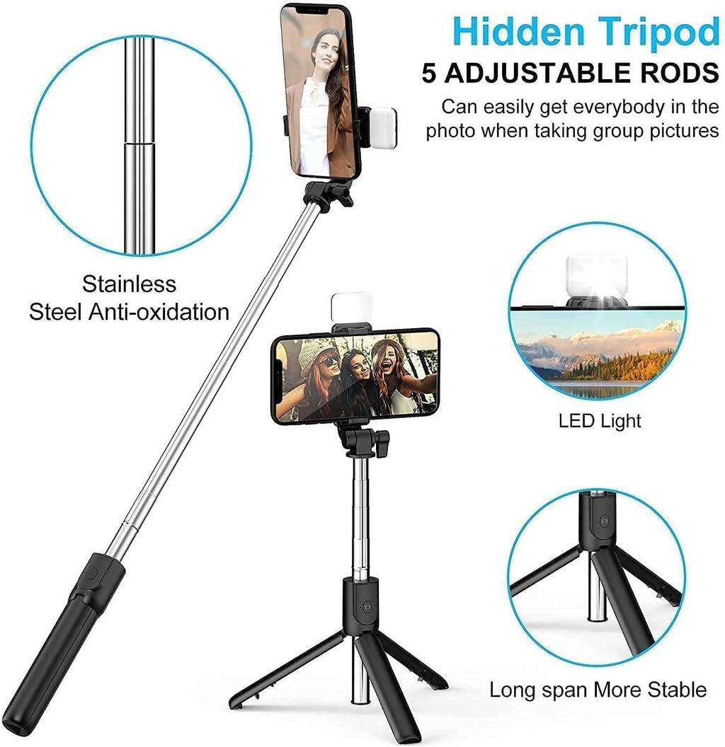 Extendable Flash 3 - in - 1 Selfie Stick Tripod with Bluetooth Remote - OSAK ENTERPRISES