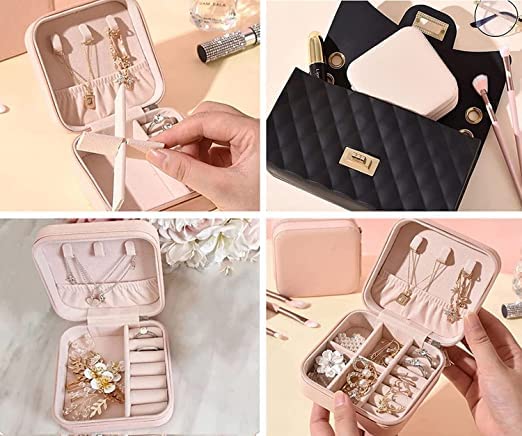 Jewellery Organizer PU Leather Zipper Portable Storage Box Case with Divider Container for Rings - OSAK ENTERPRISES