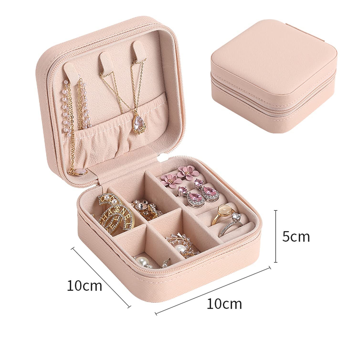 Jewellery Organizer PU Leather Zipper Portable Storage Box Case with Divider Container for Rings - OSAK ENTERPRISES