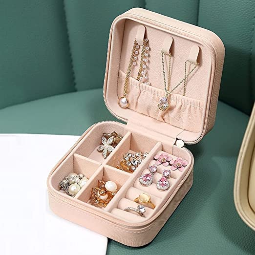 Jewellery Organizer PU Leather Zipper Portable Storage Box Case with Divider Container for Rings - OSAK ENTERPRISES