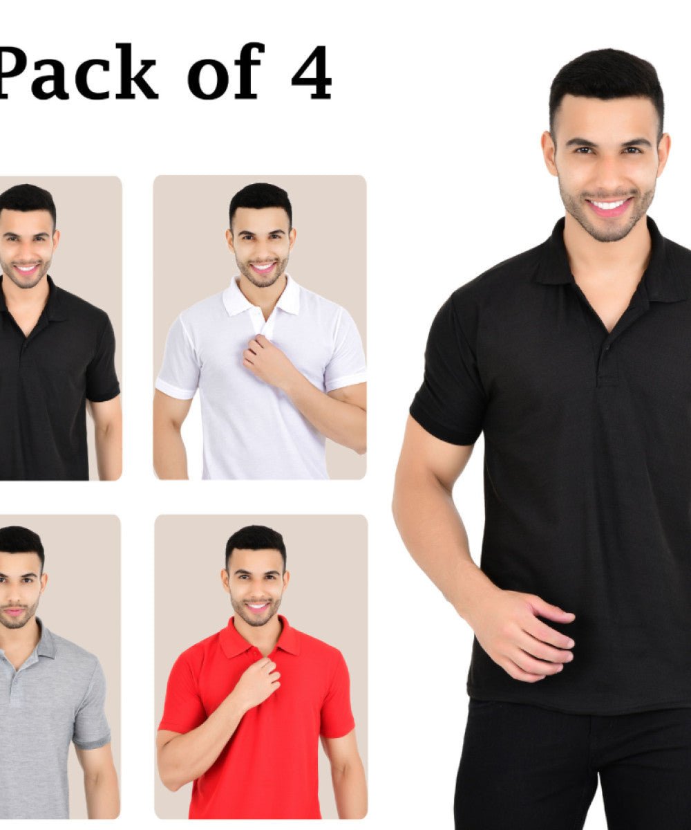 Men Solid Polo Neck Multicolor T-Shirt Pack of 4 - OSAK ENTERPRISES
