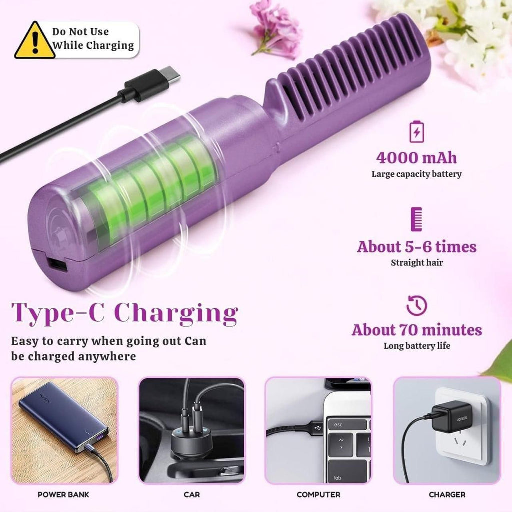 Meneflix Portable Mini Hair Straightener Cordless Rechargeable Mini Adjustable Hair Straightener Hot Comb - OSAK ENTERPRISES