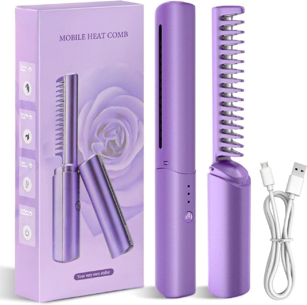 Meneflix Portable Mini Hair Straightener Cordless Rechargeable Mini Adjustable Hair Straightener Hot Comb - OSAK ENTERPRISES