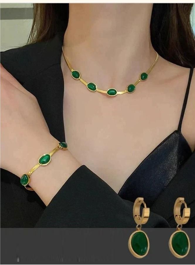 Oval Green Crystal Pendant Necklace Set With Bracelet - OSAK ENTERPRISES