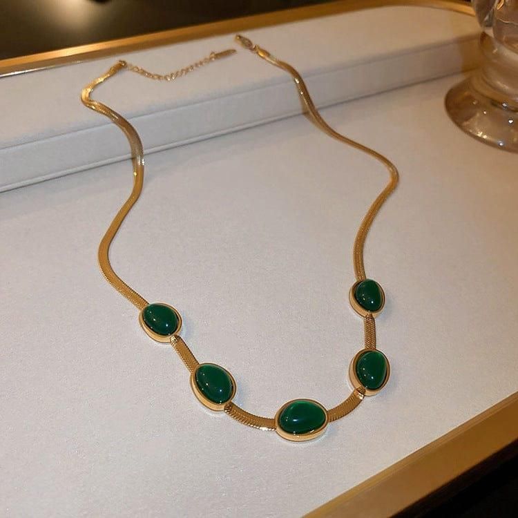 Oval Green Crystal Pendant Necklace Set With Bracelet - OSAK ENTERPRISES