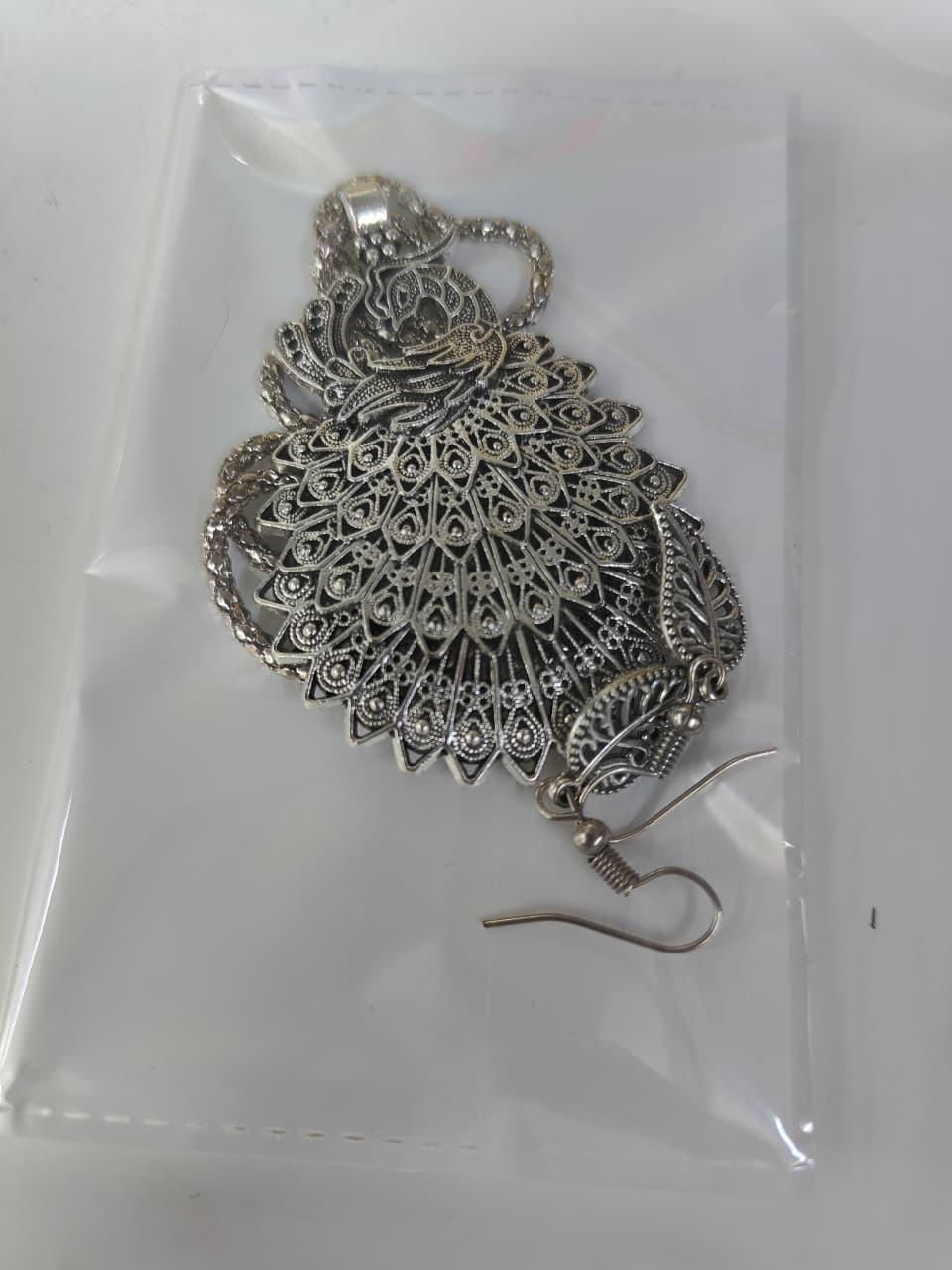 Oxidized Peacock Style Pendant & Chain with Earrings - OSAK ENTERPRISES