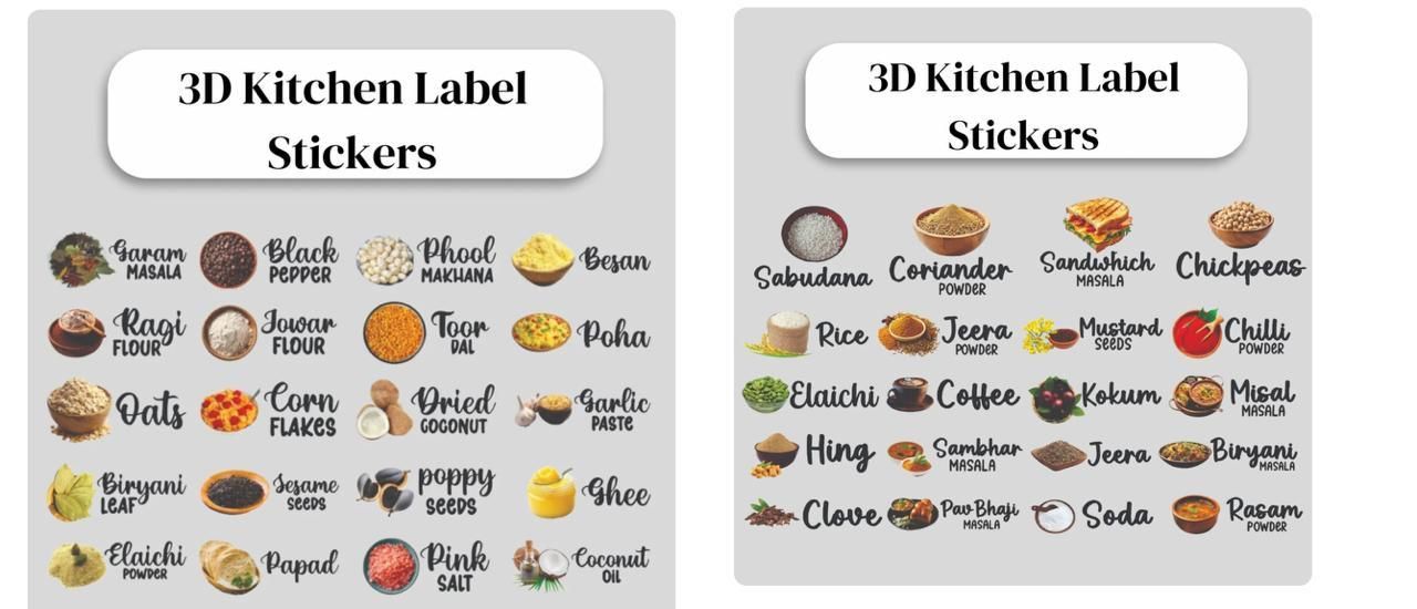 Waterproof Kitchen Spice Jar Label Stickers (Pack of 1 - 60 Stickers) - OSAK ENTERPRISES